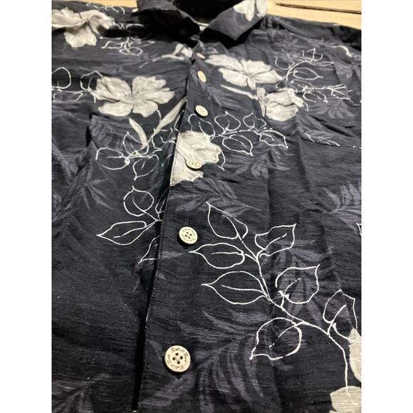 Batik‎ Bay Men's Medium Hibiscus Monstera Black Washable Silk, Hawaiian Shirt - Picture 2 of 12